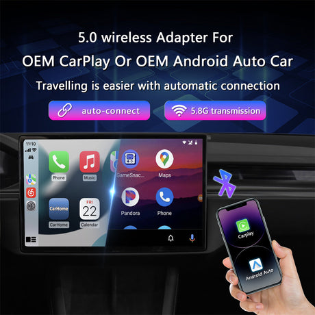 Wireless Carplay Adapter, Android Auto Wireless Adapter for Cars with Wired Carplay/Android Auto