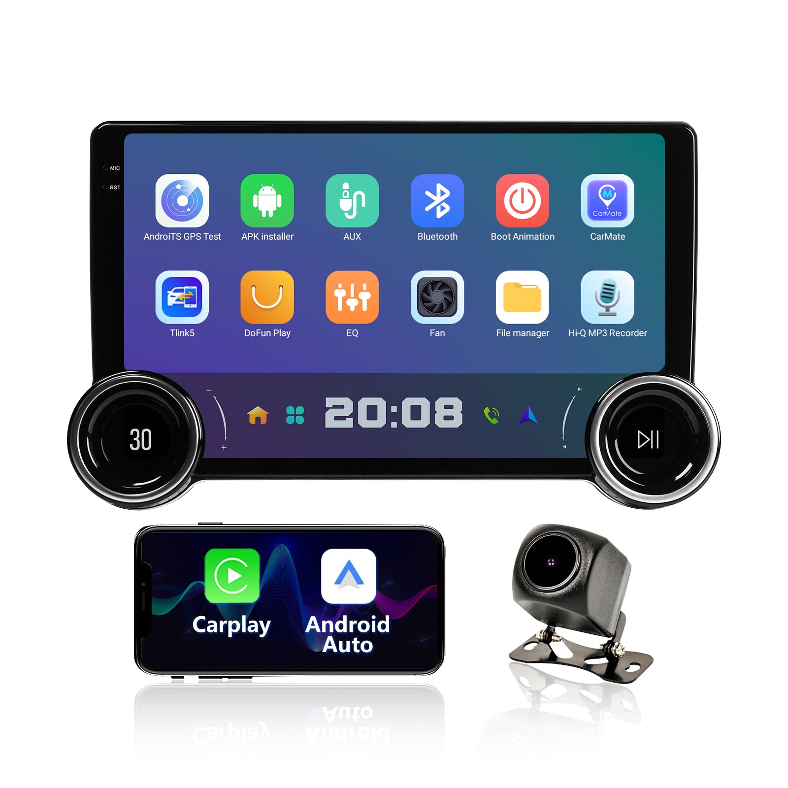 Android 13 Single Din Touchscreen Radio with Wireless CarPlay
