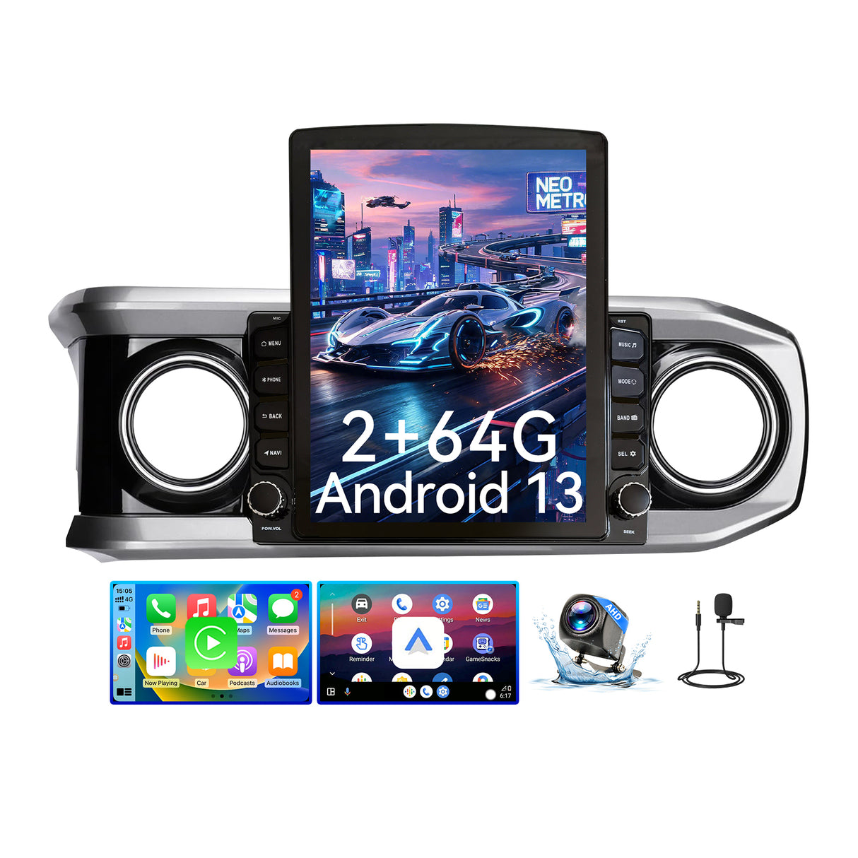 Car Stereo Radio for Toyota Tacoma 2016-2023 with Wireless CarPlay & Android Auto GPS SWC 1080p Backup Camera
