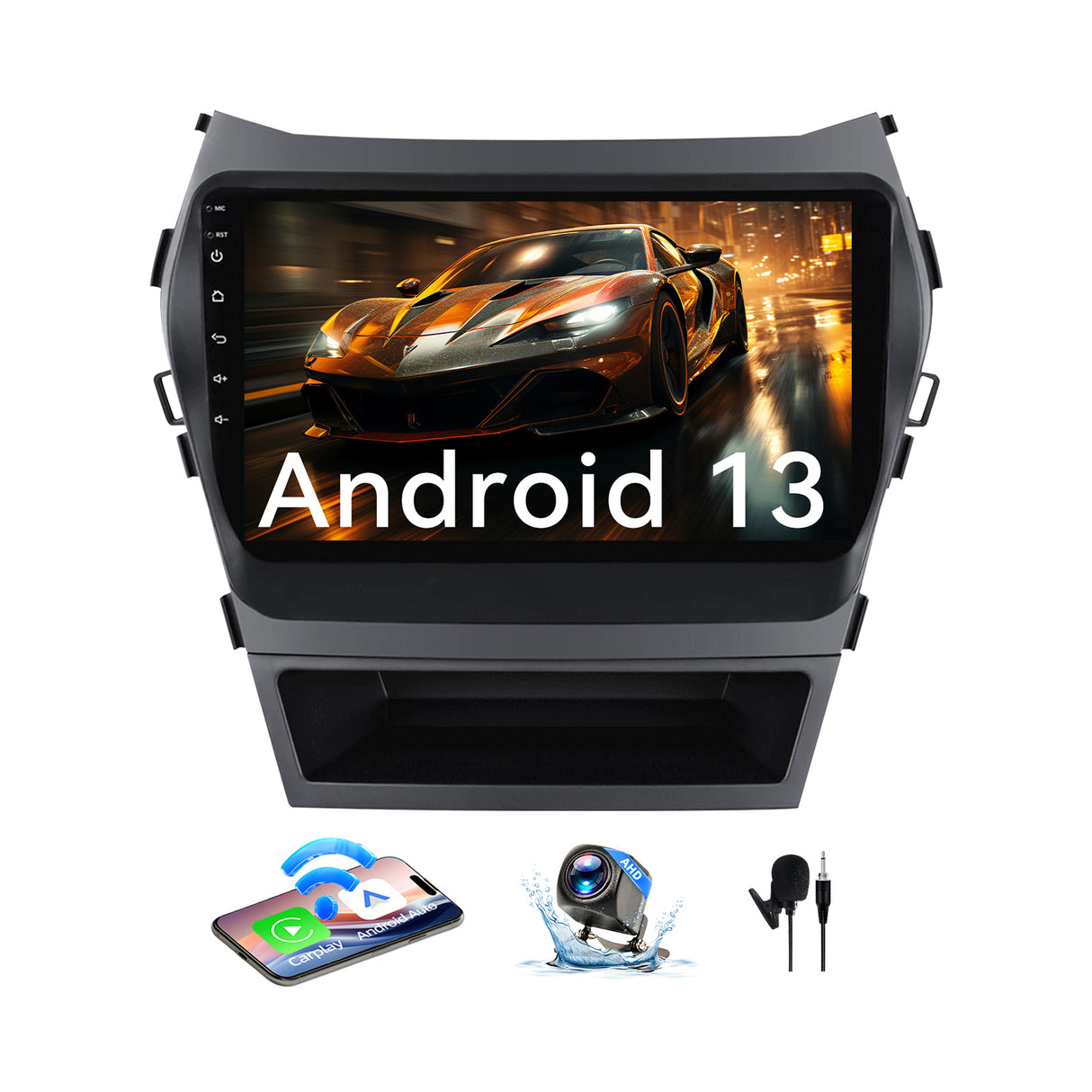 Car Stereo for  Hyundai Santa Fe 2013-2017 Upgrade Wireless CarPlay & Android Auto AHD Backup Camera GPS SWC FM WiFi Bluetooth