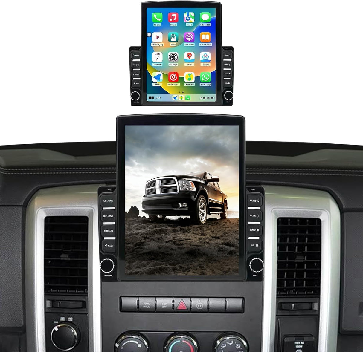 Car Radio Stereo for Dodge RAM 1500 2500 3500 2009-2012 Jeep Wrangler JK 2007-2016, with Wireless CarPlay Android Auto WiFi Bluetooth GPS Backup Camera