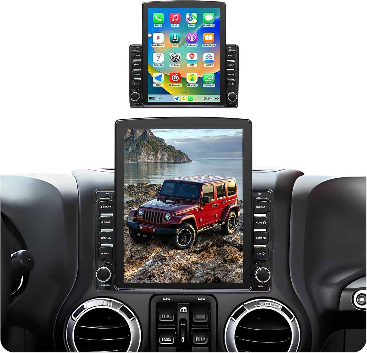 Car Radio Stereo Compatible with Jeep Wrangler JK 2011-2017, Touch Stereo with Wireless CarPlay Android Auto GPS WiFi Bluetooth Backup Camera