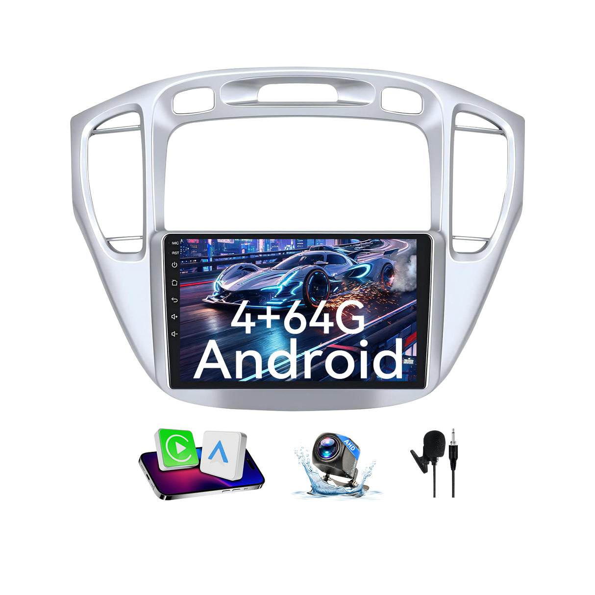 Car Stereo Radio for Toyota Highlander 2001-2007 with Wireless CarPlay & Android Auto AHD Backup Camera GPS SWC Bluetooth