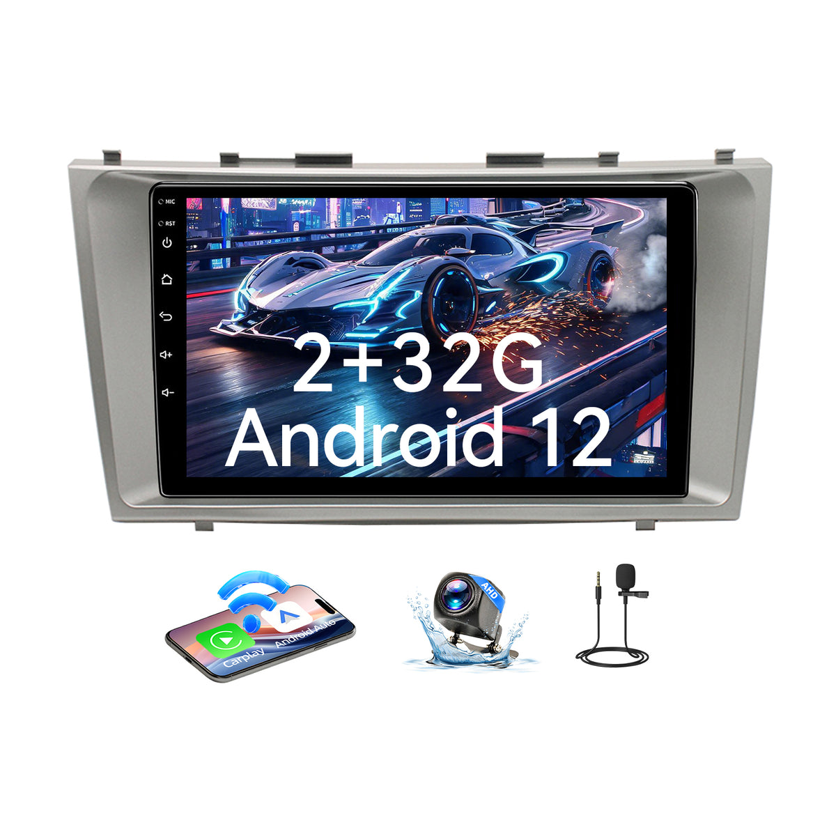 Car Stereo Radio for Toyota Camry 2007-2011 with Wireless Carplay & Android Auto 9 inch Touchscreen GPS FM RDS Bluetooth Backup Camera