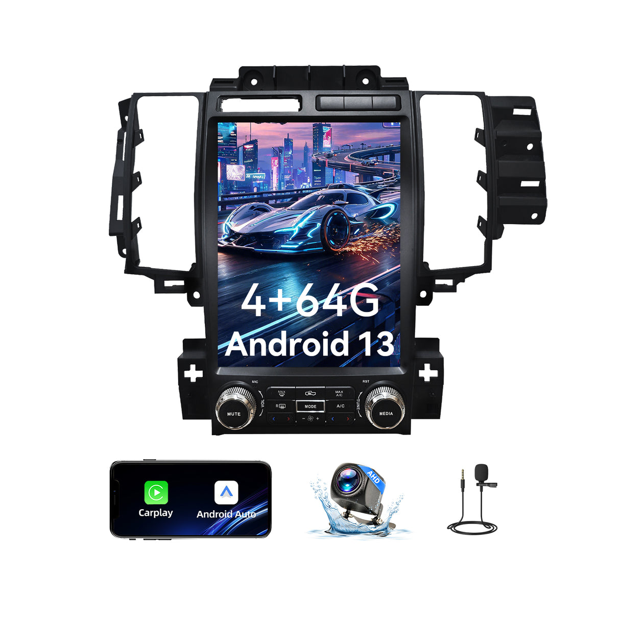 Car Stereo Radio for Ford Taurus 2009-2011 with Wireless CarPlay & Android Auto Qualcomm 8‑Core Chip 12.1-Inch Touchscreen GPS Navigation WiFi Bluetooth FM