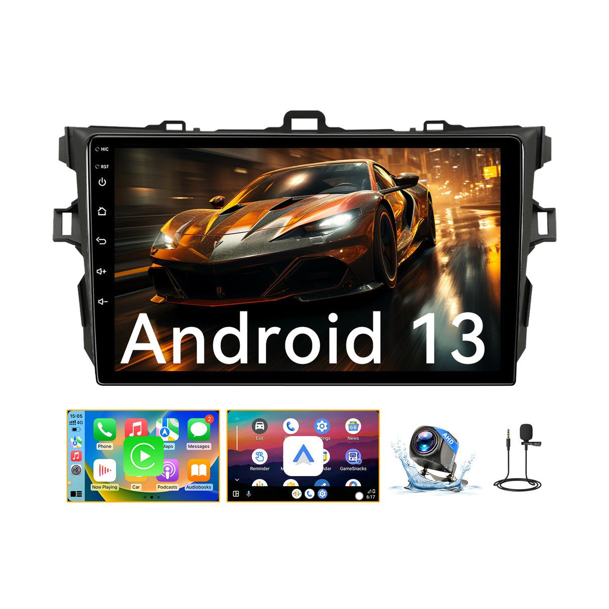 Car Stereo for Toyota Corolla 2006-2012 Upgrade Wireless CarPlay & Android Auto AHD Backup Camera GPS SWC FM WiFi Bluetooth