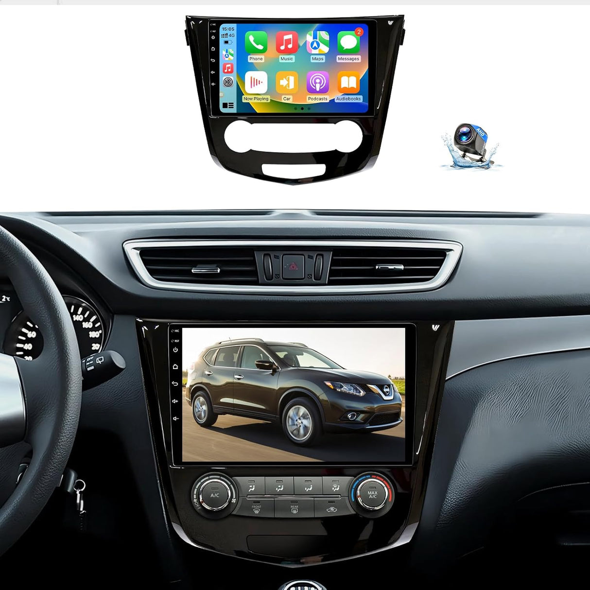 Car Stereo Radio for Nissan Rogue 2014 2015 2016 2017 2018 Manual AC Wireless CarPlay & Android Auto AHD Backup Camera  GPS SWC WiFi Bluetooth