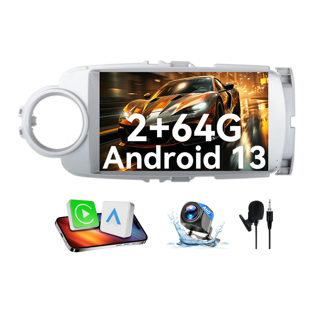 Car Stereo for Toyota Vitz 2012-2017 Upgrade Wireless CarPlay & Android Auto AHD Backup Camera GPS SWC FM WiFi Bluetooth