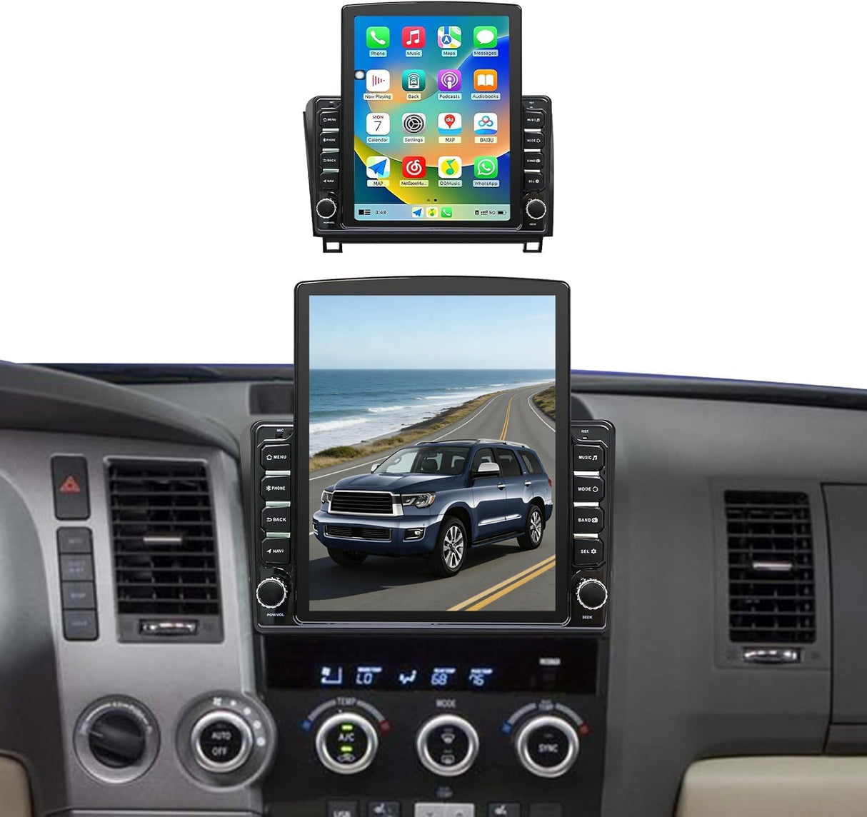 Car Radio Stereo for Toyota Tundra 2007-2013 Sequoia 2008-2018 Touch Screen with Wireless CarPlay & Android Auto FM Radio Upgrade Bluetooth GPS Navigation Backup Camera