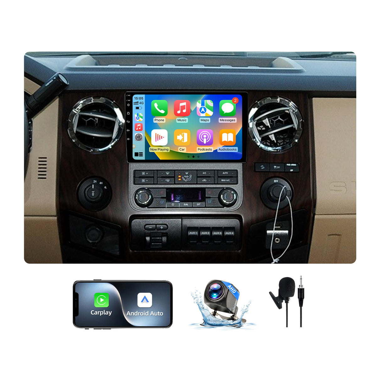 Car Stereo Radio for Ford F150 2004-2008 & F250/F350 2006-2016 with Wireless CarPlay & Android Auto 10.1-Inch IPS Touchscreen GPS WIFI SWC Backup Camera