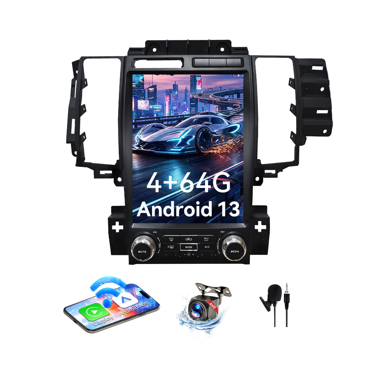 Car Stereo Radio for Ford Taurus 2012-2014 with Wireless CarPlay & Android Auto Qualcomm 8‑Core Chip 12.1-Inch Touchscreen Head Unit Bluetooth GPS WiFi SWC FM