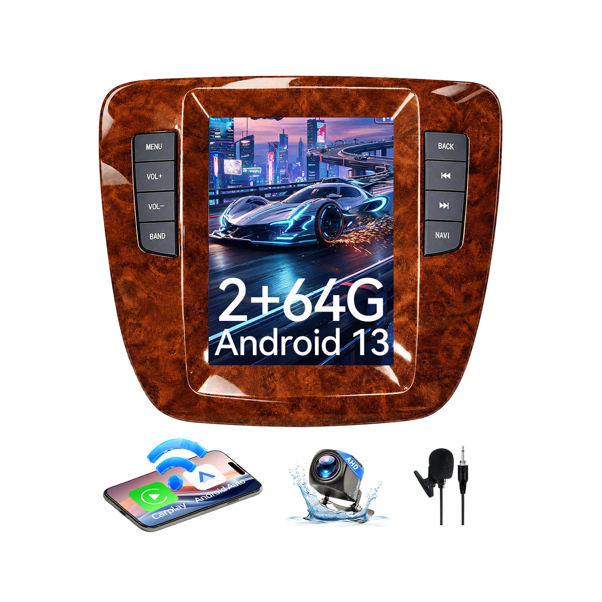 Car Stereo Radio for Chevy Silverado Tahoe Suburban 2007-2013 with Wireless CarPlay & Android Auto Tesla‑style Vertical Screen 5G WiFi GPS Navigation 1080P Camera
