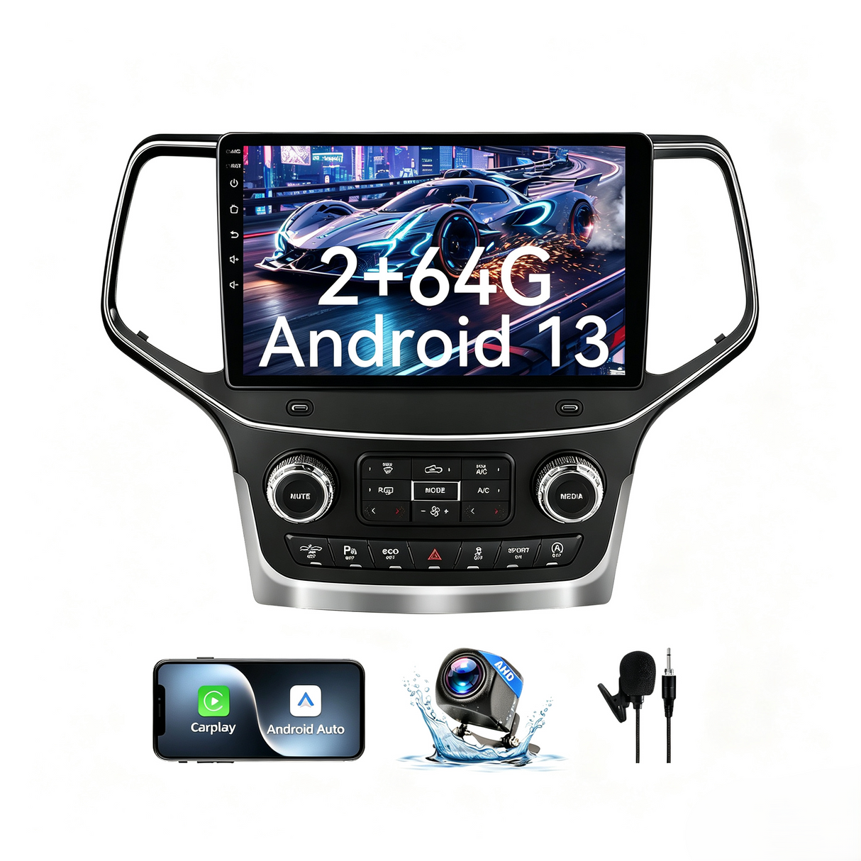 Car Stereo Radio for Jeep Grand Cherokee 2014-2021 with Wireless CarPlay & Android Auto 10.1" IPS Touchscreen WiFi GPS FM Audio 1080P Backup Camera