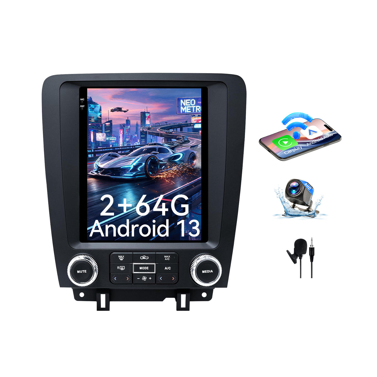 Car Stereo Radio for Ford Mustang 2010-2014 with Wireless CarPlay & Android Auto WIFI GPS T-Style HD Touch Screen FM DSP SWC 1080P Backup Camera