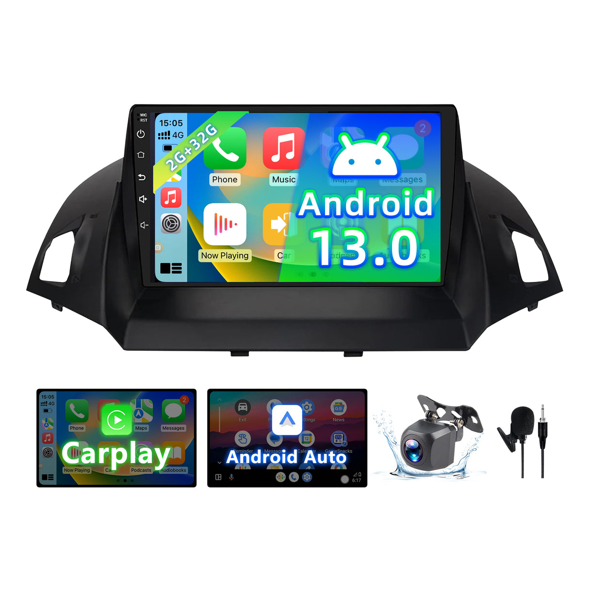 Car Radio Stereo Compatible with Ford Escape 2013 2014 2015 2016 2017 2018 2019,Android 13 Head Unit,WiFi/Bluetooth/Wireless CarPlay Andriod Auto