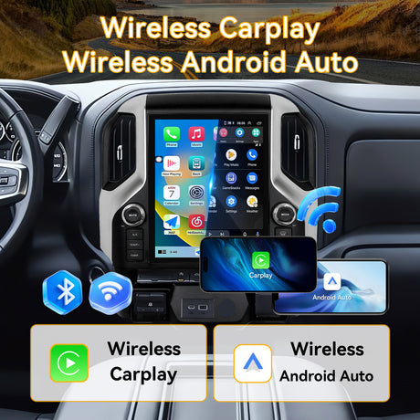 Car Stereo Radio 8-Core Qualcomm CPU, with Android Auto Wireless Carplay for Chevy Silverado 2019-2021 Upgrade 2K Touchscreen Bluetooth WiFi GPS DSP AM FM Head Unit (only fit original 7inch without BOSE)