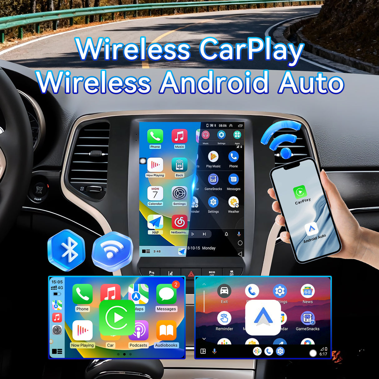 8 Core Android 13 Car Stereo Radio for Jeep Grand Cherokee 2014-2017 with Wireless CarPlay & Android Auto, 5G WiFi, Bluetooth 5.0, GPS and Backup Camera