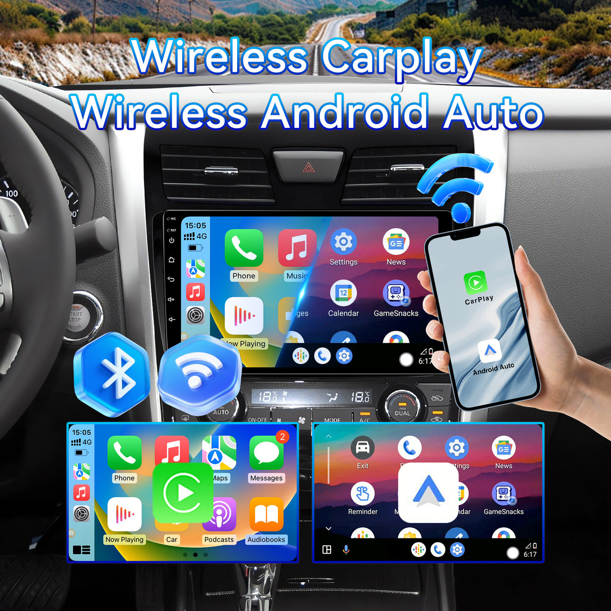 Car Stereo Radio for Nissan Altima 2013-2015 with Wireless CarPlay & Android Auto, 10.1'' Touch Screen Built in Bluetooth GPS Navigation WiFi SWC Backup Camera MIC