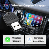 2026 2-in-1 Wireless CarPlay Adapter / Android Auto Dongle, 5.8GHz WiFi Auto Connection, Compatible with iOS12+ & Android11+