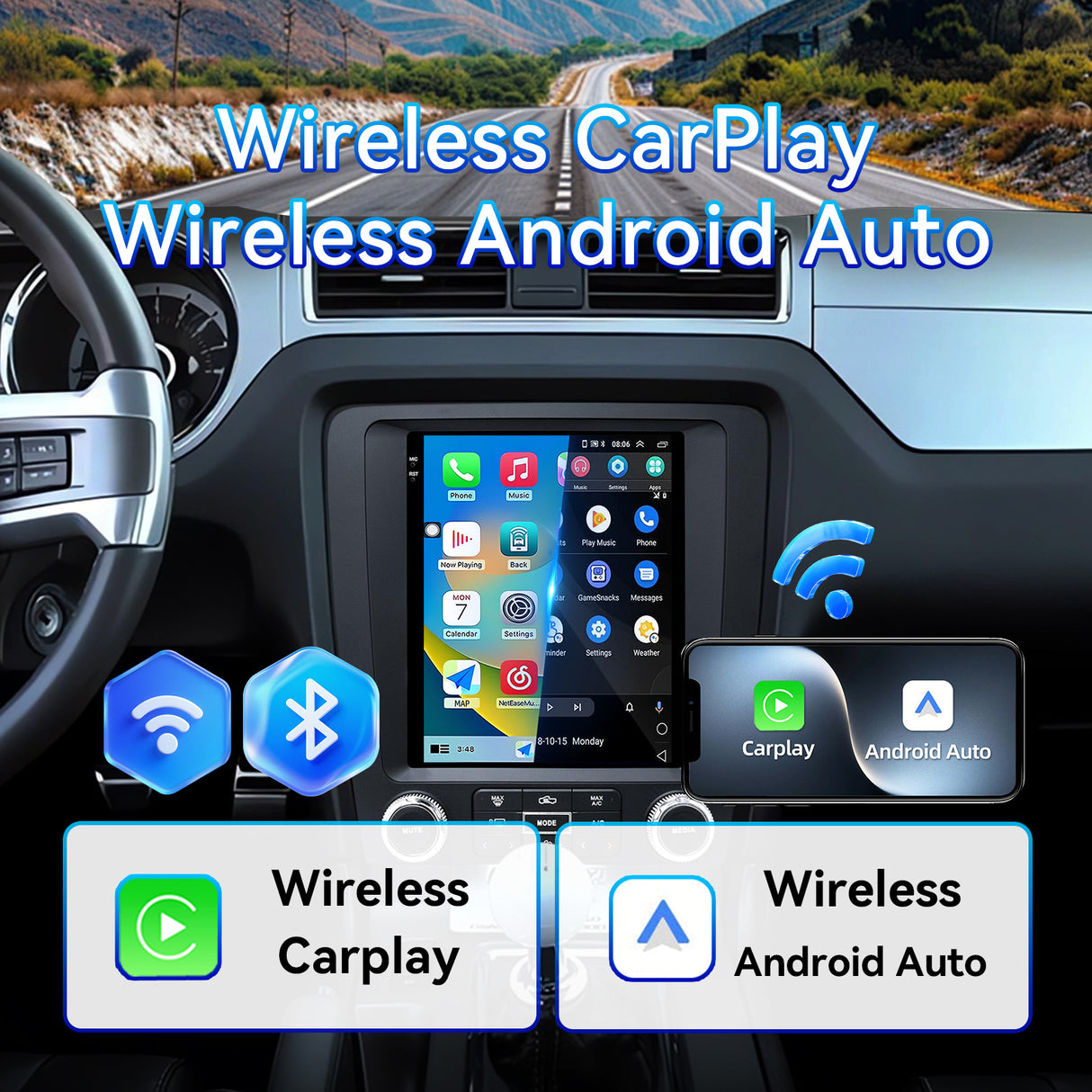 Car Stereo Radio for Ford Mustang 2010-2014 with Wireless CarPlay & Android Auto WIFI GPS T-Style HD Touch Screen FM DSP SWC 1080P Backup Camera