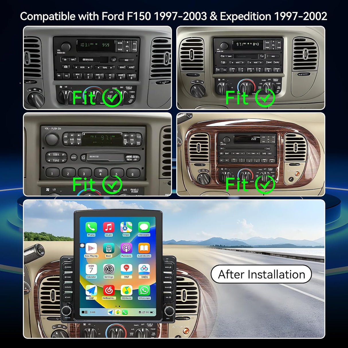 Android 14 Car Stereo Radio for Ford F150 1997-2003 Expedition 1997-2002 Wireless CarPlay & Android Auto AHD Backup Camera Upgrade Touch Screen GPS WiFi FM Bluetooth