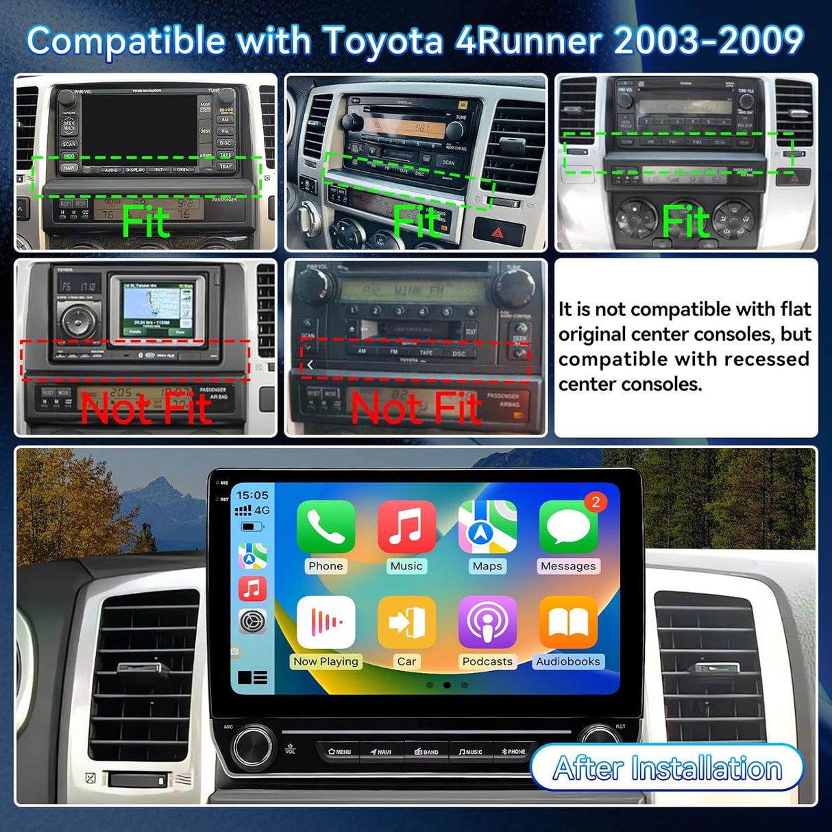 Car Radio Stereo for Toyota 4Runner 2003-2009 Wireless CarPlay & Android Auto GPS Navigation FM Radio Upgrade Bluetooth HD Backup Camera