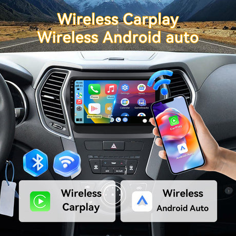 Car Stereo for  Hyundai Santa Fe 2013-2017 Upgrade Wireless CarPlay & Android Auto AHD Backup Camera GPS SWC FM WiFi Bluetooth