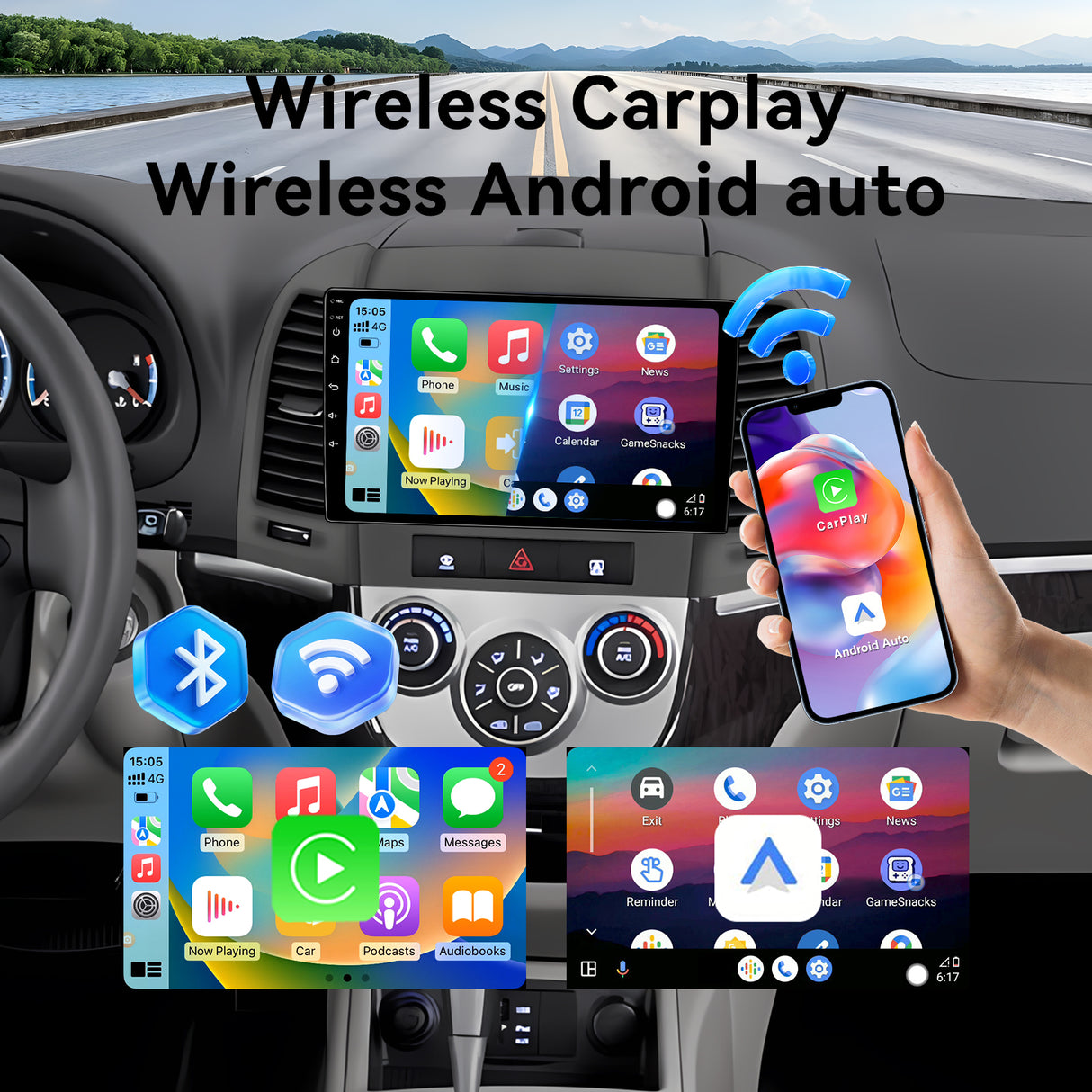 Car Stereo for Hyundai Santa Fe 2006-2012 Upgrade Wireless CarPlay & Android Auto AHD Backup Camera GPS SWC FM WiFi Bluetooth