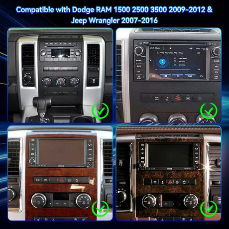 Car Radio Stereo for Dodge RAM 1500 2500 3500 2009-2012 Jeep Wrangler JK 2007-2016, with Wireless CarPlay Android Auto WiFi Bluetooth GPS Backup Camera