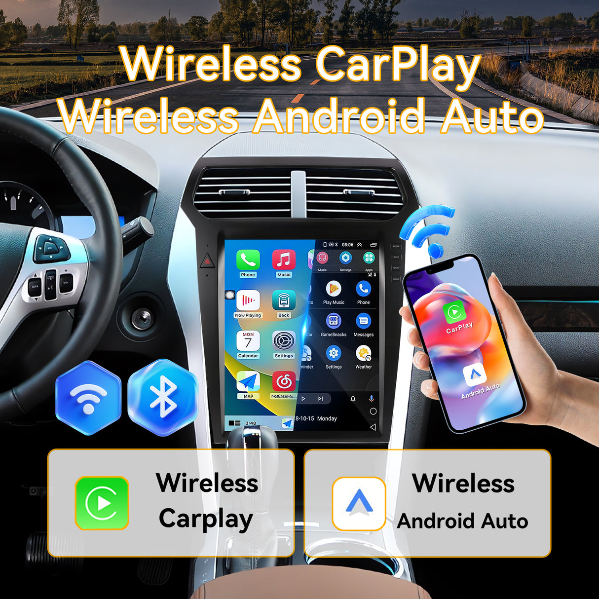 Car Stereo Radio 8-Core, with Android Auto Wireless Carplay for Ford Explorer 2011-2019 Upgrade 2K Touchscreen Bluetooth WiFi GPS DSP AM FM Head Unit