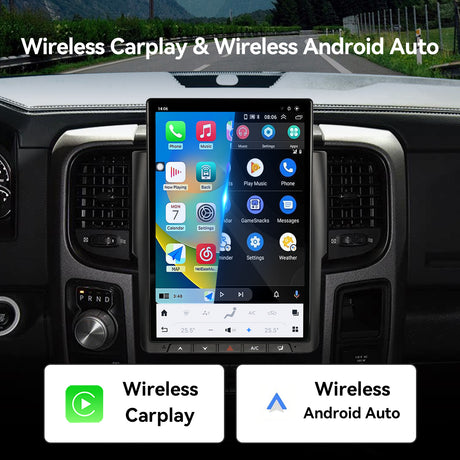 Car Stereo Radio with Android Auto Wireless Carplay for Dodge RAM 1500 2500 3500 2013-2018 Tesla Style Touch Screen Bluetooth WiFi GPS DSP AM FM Head Unit