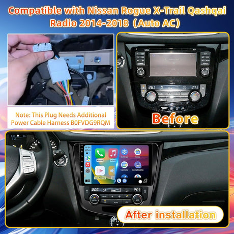 Car Radio Stereo for Nissan X-Trail Qashqai Rogue 2014-2018, Touchscreen with Wireless CarPlay & Android Auto, WiFi, GPS, FM RDS, Backup Camera, SWC, (Auto AC)