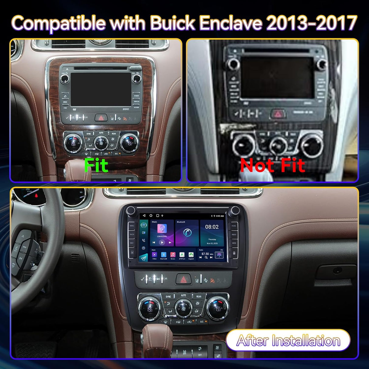 Android 14 Car Stereo for Buick Enclave 2013-2017 Upgrade Wireless CarPlay & Android Auto AHD Backup Camera GPS SWC FM WiFi Bluetooth