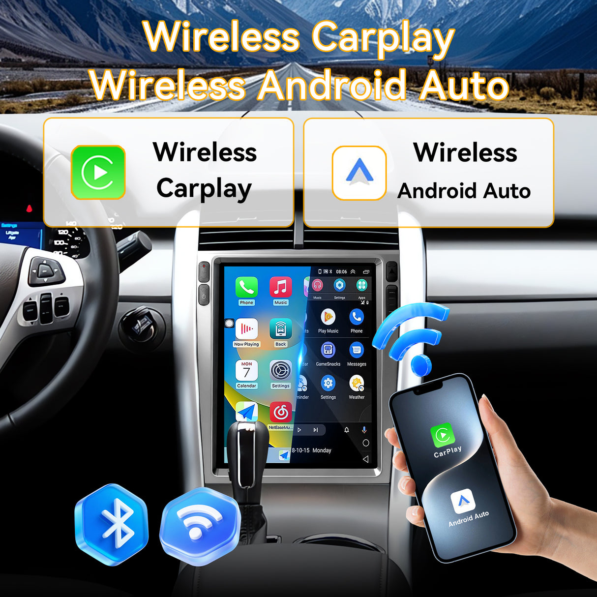 Car Stereo Radio 8-Core Qualcomm CPU, with Android Auto Wireless Carplay for Ford Edge 2009-2012 Upgrade 2K Touchscreen Bluetooth WiFi GPS DSP AM FM Head Unit