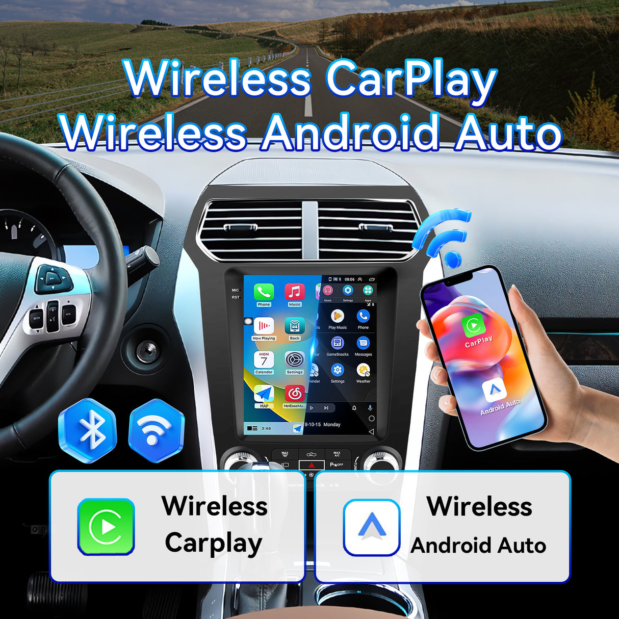 Android 13 Car Stereo Radio for Ford Explorer 2011-2019 with Wireless CarPlay & Android Auto 9.7-Inch Screen GPS WiFi Bluetooth FM SWC AHD Backup Camera