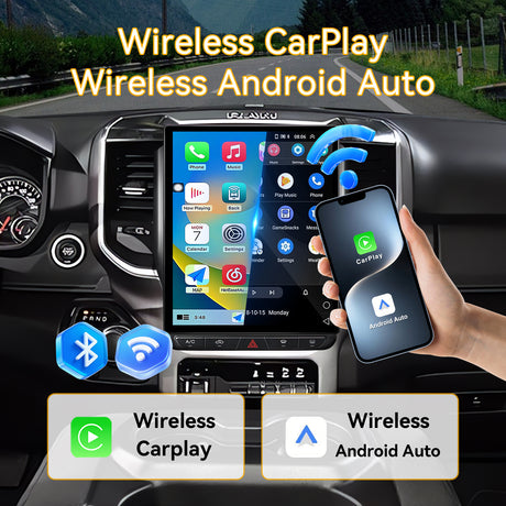 Car Stereo for Dodge Ram 2019-2023 Upgrade Wireless CarPlay & Android Auto AHD Backup Camera GPS SWC FM WiFi Bluetooth