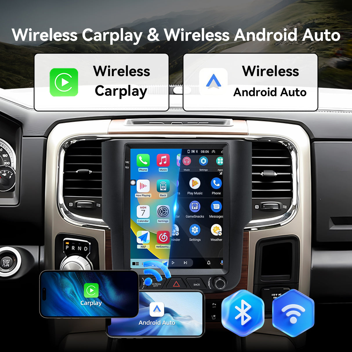 9.7" Car Radio Compatible with Dodge Ram 2013-2018 1500 2500 3500,Wireless CarPlay Android Auto,Android 13 Head Unit with WiFi SWC GPS 1080P Backup Camera 4+64GB