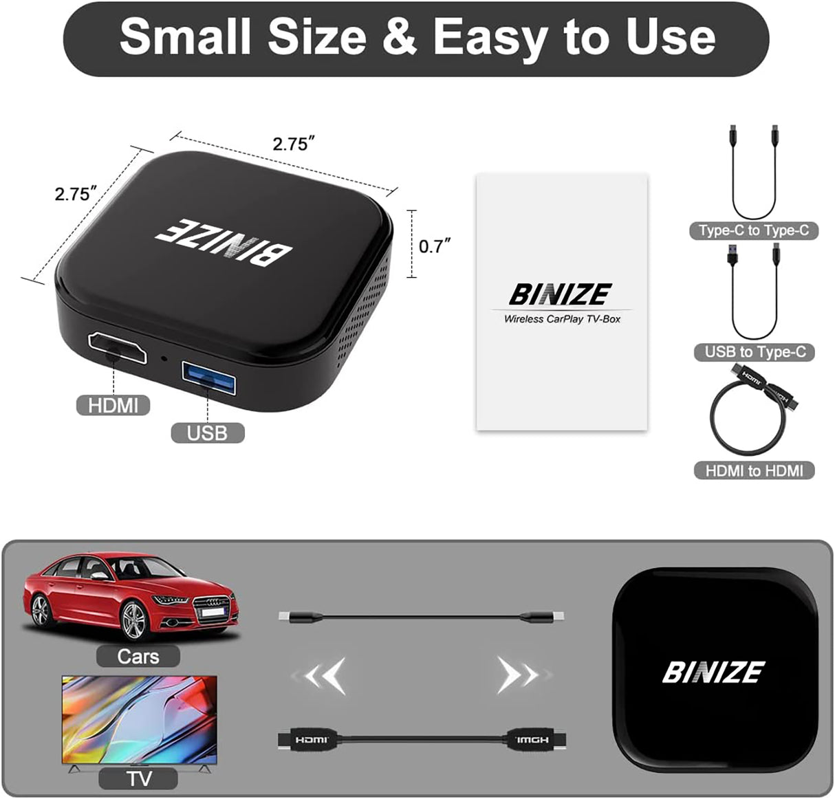 Binize Wireless HDMI CarPlay BOX for Factory Wired CarPlay