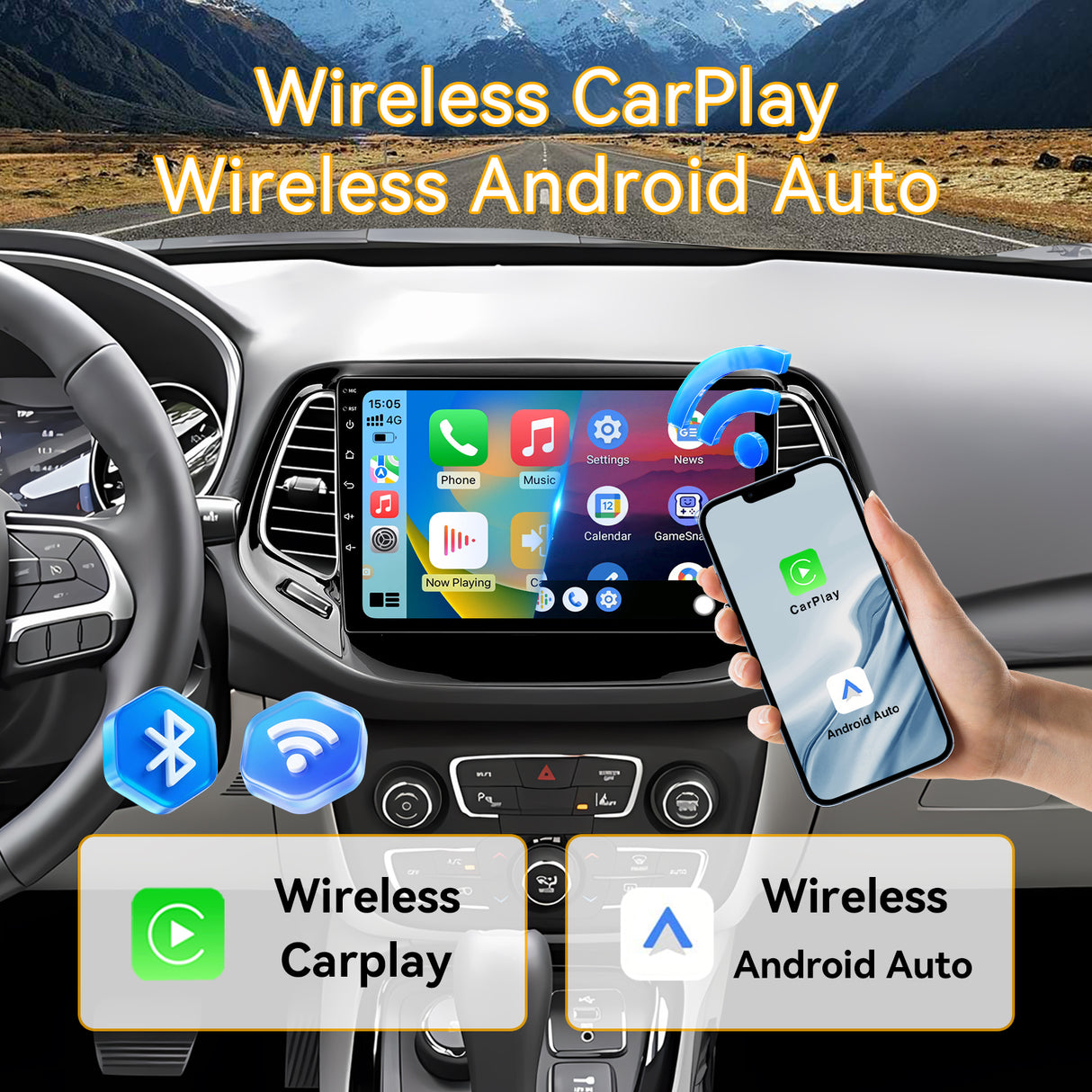 Car Stereo for Jeep Compass 2017-2020 Upgrade Wireless CarPlay & Android Auto AHD Backup Camera GPS SWC FM WiFi Bluetooth