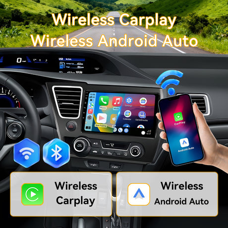 Car Stereo for Honda Civic 2014-2015 Upgrade Wireless CarPlay & Android Auto AHD Backup Camera GPS SWC FM WiFi Bluetooth