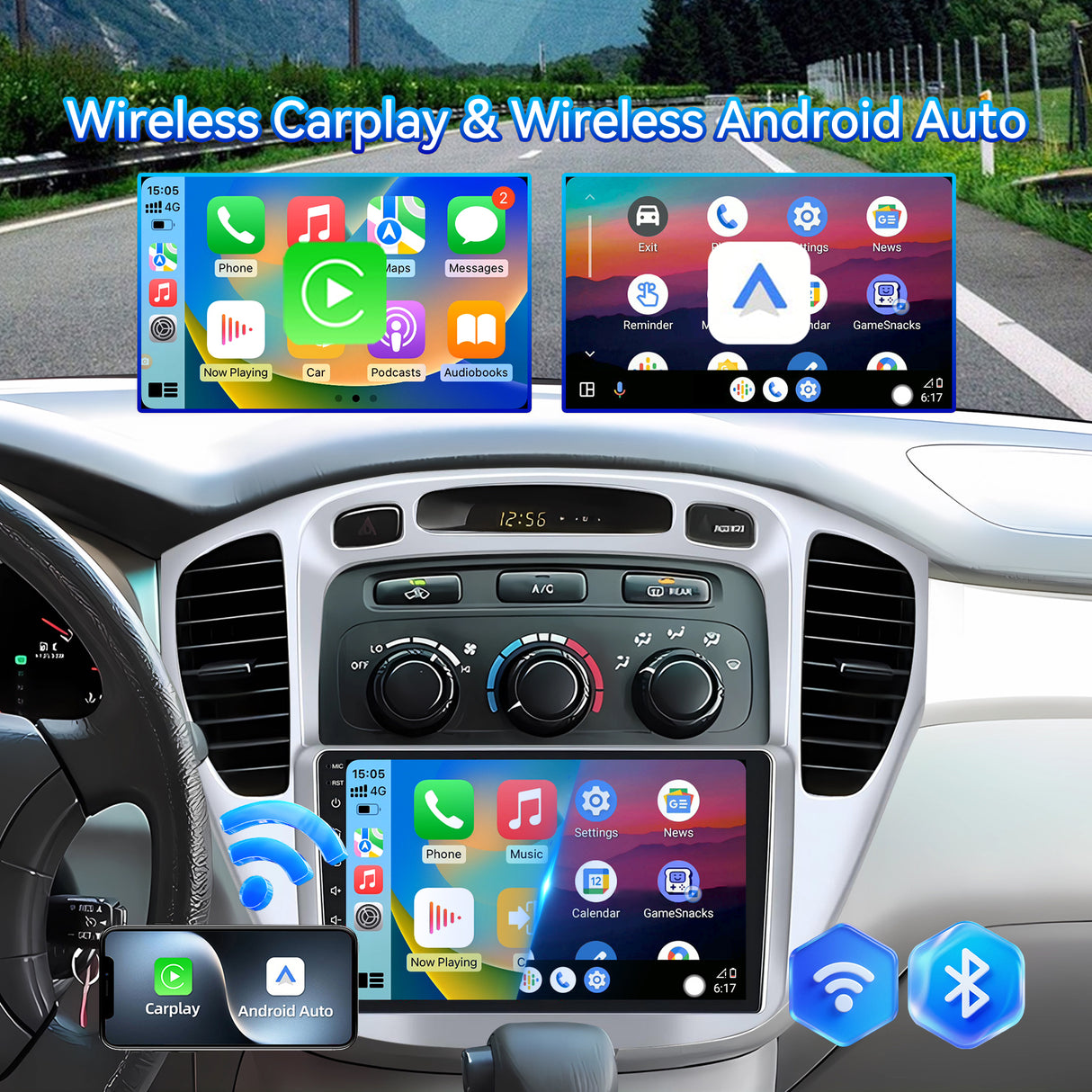 Car Stereo Radio for Toyota Highlander 2001-2007 with Wireless CarPlay & Android Auto AHD Backup Camera GPS SWC Bluetooth
