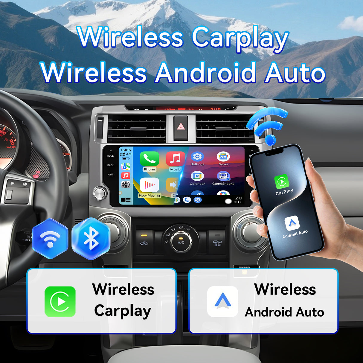 Car Stereo Radio for Toyota 4Runner 2009-2019 with wireless CarPlay and Android Auto GPS  / WiFi / SWC / Mirror Link / Bluetooth and AHD Backup Camera