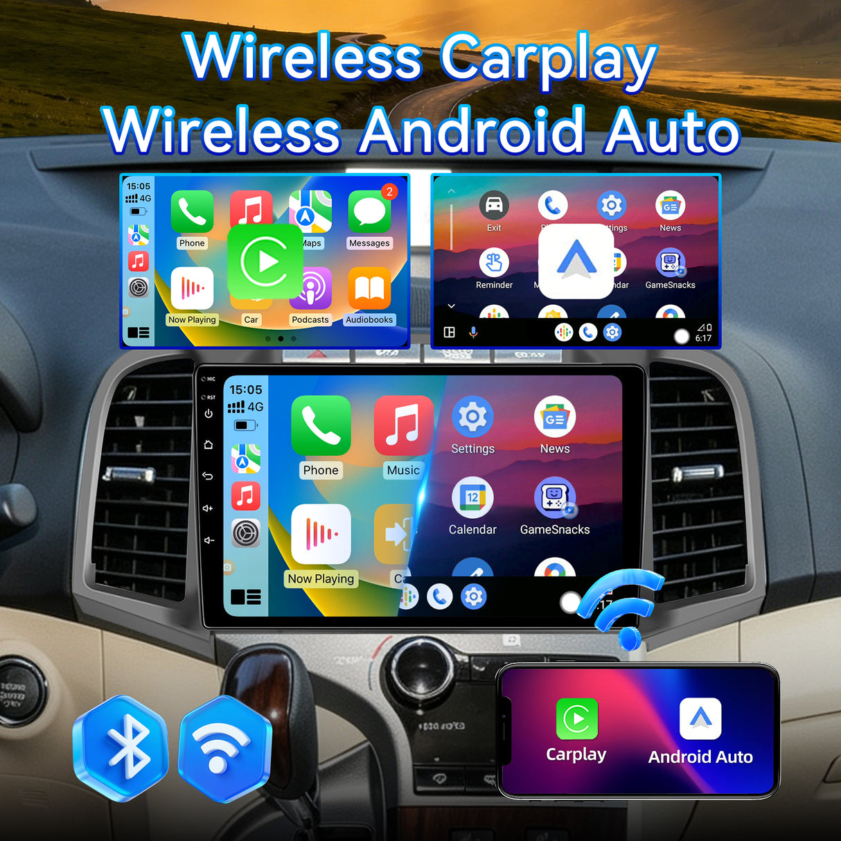 Car Stereo Radio for Toyota Venza 2008-2016 with Wireless CarPlay & Android Auto 9-Inch HD Touchscreen GPS WiFi Mirror Link DSP EQ SWC AHD Backup Camera