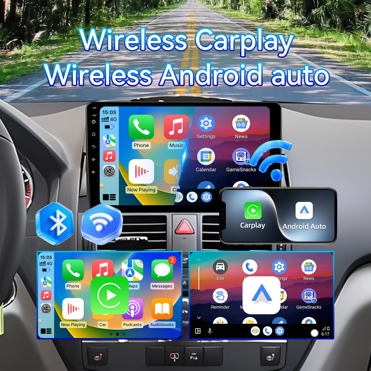Car Stereo Radio for Mercedes Benz C-Class W204 S204 2006-2011 with Wireless Carplay & Android Auto 9-Inch Touchscreen FM Bluetooth 5G WiFi GPS Navigation Mirror Link SWC AHD Camera
