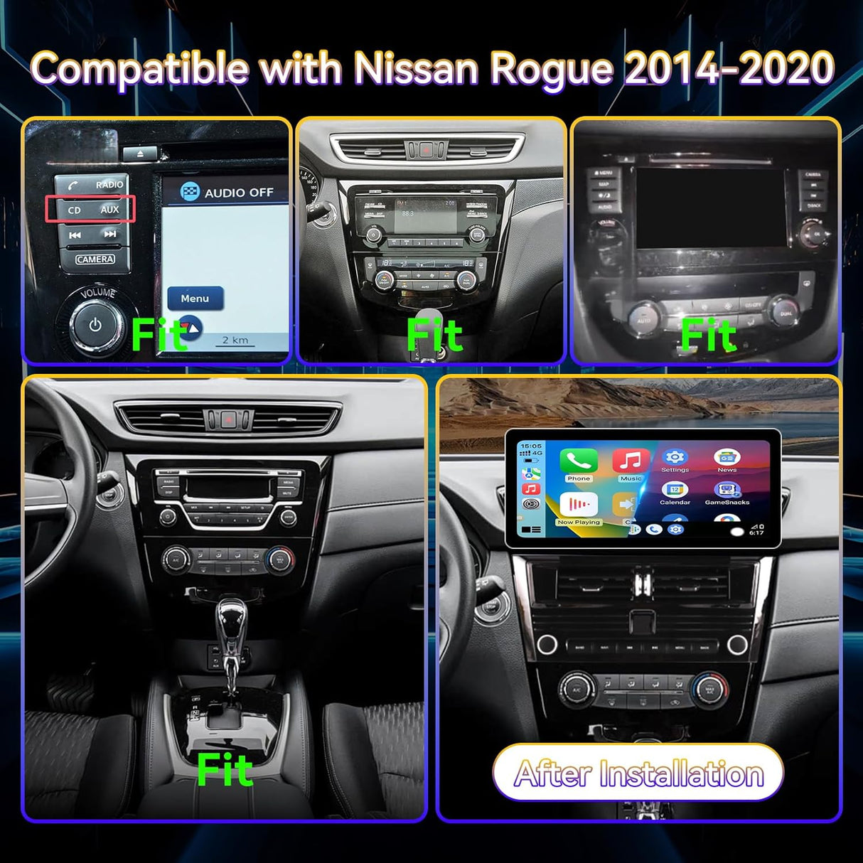 Car Stereo Radio with Android Auto Wireless Carplay for Nissan Rogue 2014-2020  Upgrade 2K Touchscreen Bluetooth WiFi GPS DSP AM FM Head Unit