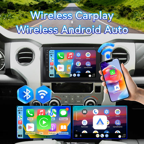 Car Stereo Radio for Toyota Tundra 2014-2021 with Wireless CarPlay & Android Auto 9-Inch IPS Touch Screen GPS SWC Bluetooth FM Backup Camera