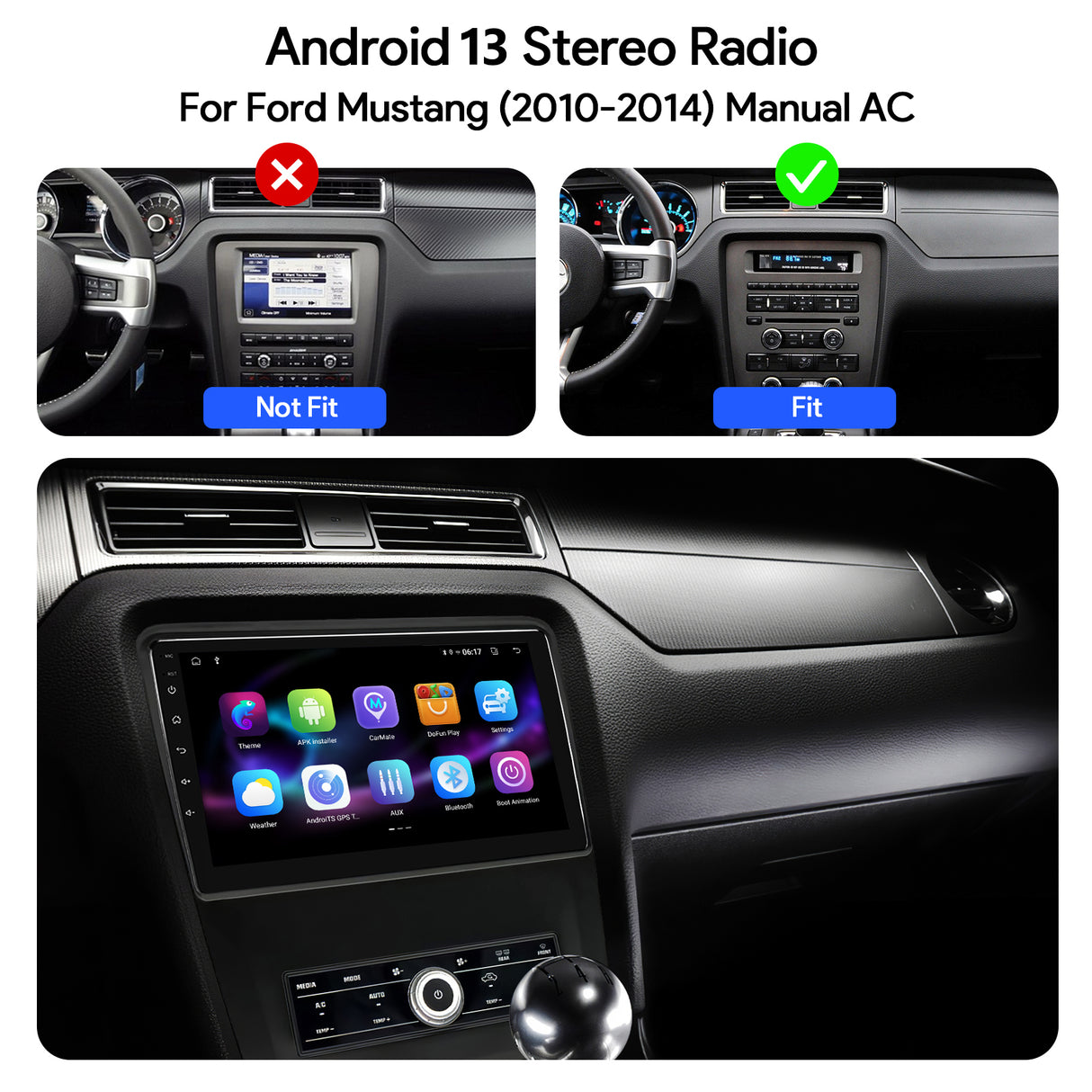 Binize 10 Inch Android 13 CarPlay Radio Car Stereo for Ford Mustang 2010 2011 2012 2013 2014
