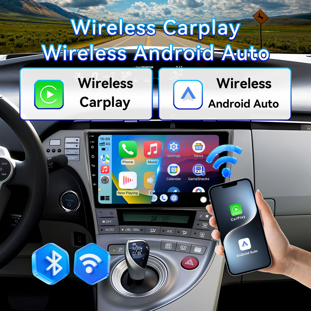 Car Stereo Radio for Toyota Prius 2010-2015 Qualcomm Chipset with Wireless CarPlay & Android Auto WiFi Bluetooth GPS FM RDS EQ SWC Upgrade 1080P Backup Camera