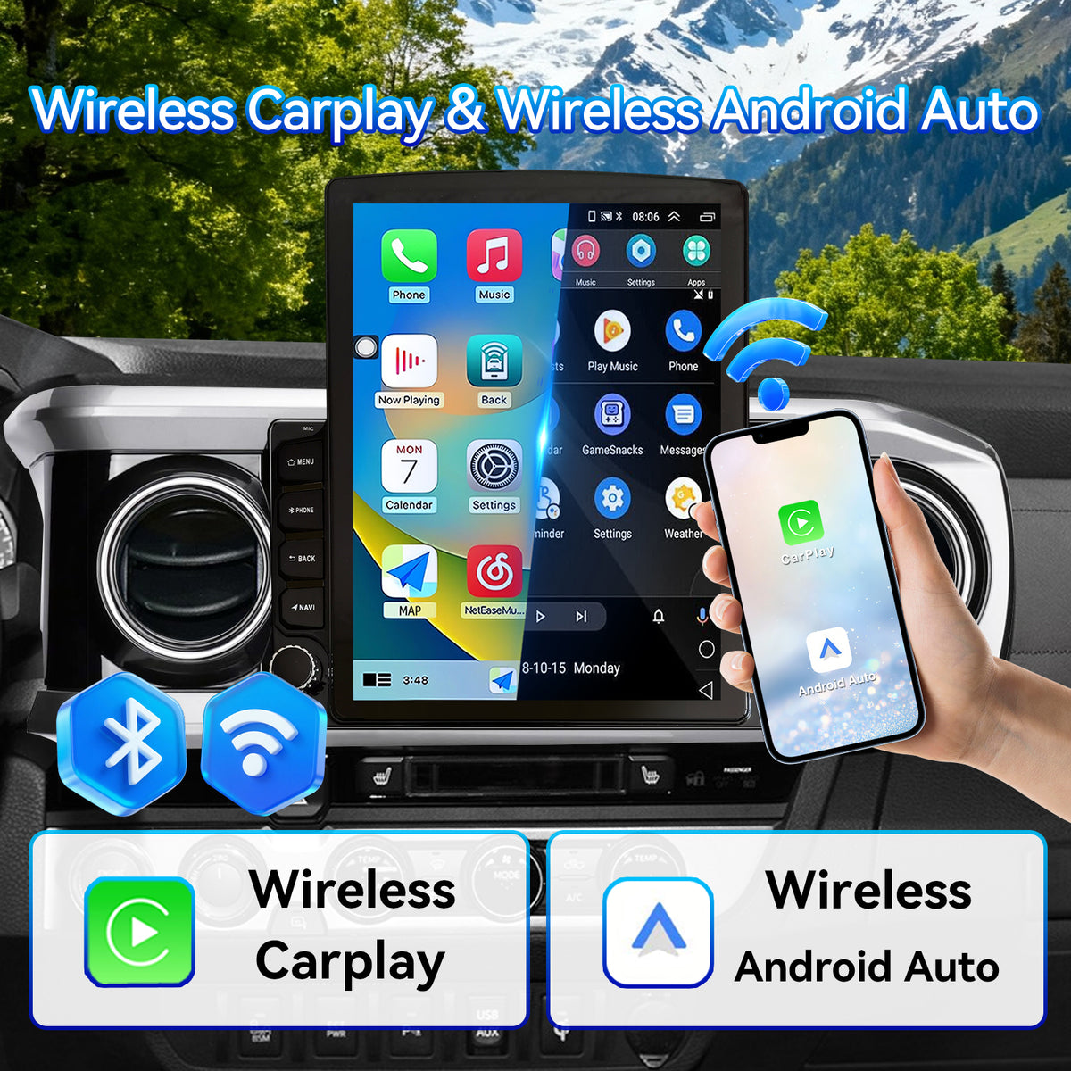 Car Stereo Radio for Toyota Tacoma 2016-2023 with Wireless CarPlay & Android Auto GPS SWC 1080p Backup Camera