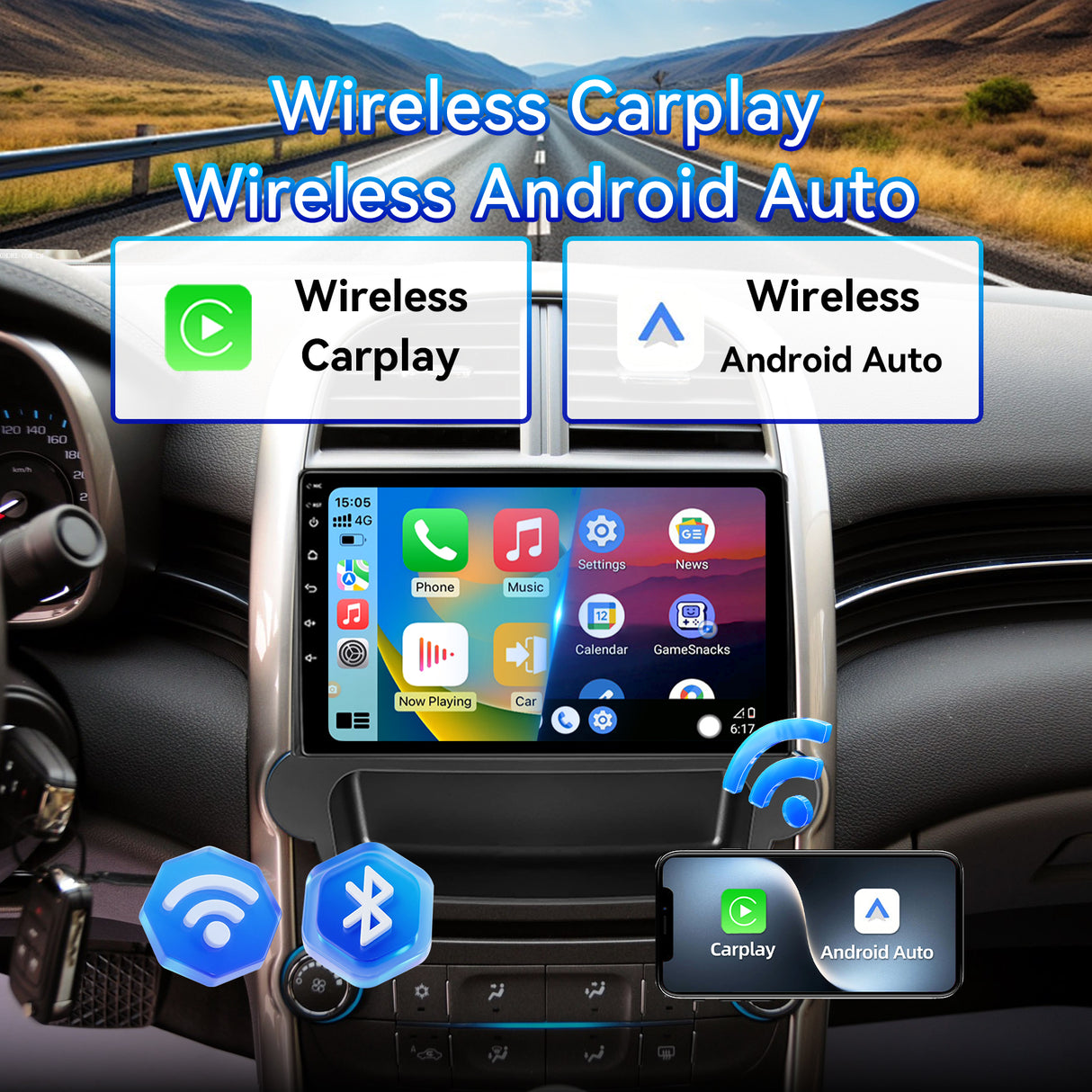 Car Stereo Radio for Chevrolet Malibu 2011-2015 with Wireless CarPlay & Android Auto 9-Inch Touchscreen Mirror Link Bluetooth FM RDS WiFi GPS EQ SWC Backup Camera